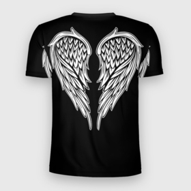 Мужская футболка 3D Slim с принтом Крылья ангела   рисунок в Петрозаводске, 100% полиэстер с улучшенными характеристиками | приталенный силуэт, круглая горловина, широкие плечи, сужается к линии бедра | 