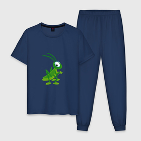 Мужская пижама хлопок с принтом Зеленый кузнечик смотрит в Белгороде, 100% хлопок | брюки и футболка прямого кроя, без карманов, на брюках мягкая резинка на поясе и по низу штанин
 | Тематика изображения на принте: 