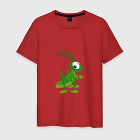 Мужская футболка хлопок с принтом Зеленый кузнечик смотрит , 100% хлопок | прямой крой, круглый вырез горловины, длина до линии бедер, слегка спущенное плечо. | 