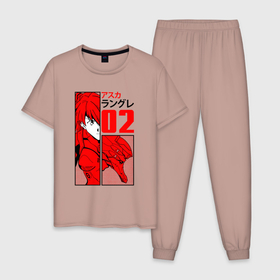 Мужская пижама хлопок с принтом Евангелион   02 в Петрозаводске, 100% хлопок | брюки и футболка прямого кроя, без карманов, на брюках мягкая резинка на поясе и по низу штанин
 | 
