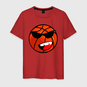 Мужская футболка хлопок с принтом Баскетбольный мяч в очках в Белгороде, 100% хлопок | прямой крой, круглый вырез горловины, длина до линии бедер, слегка спущенное плечо. | 