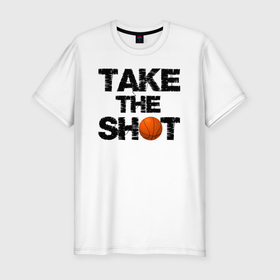 Мужская футболка хлопок Slim с принтом Сделай выстрел баскетбольным мячом в Курске, 92% хлопок, 8% лайкра | приталенный силуэт, круглый вырез ворота, длина до линии бедра, короткий рукав | Тематика изображения на принте: 