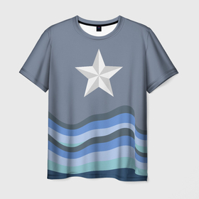 Мужская футболка 3D с принтом Звезда на сером фоне волна в Санкт-Петербурге, 100% полиэфир | прямой крой, круглый вырез горловины, длина до линии бедер | Тематика изображения на принте: 
