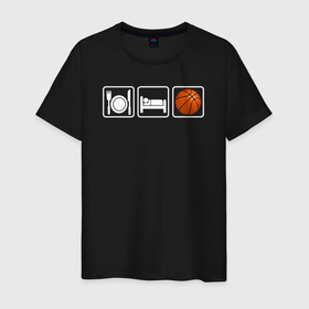 Мужская футболка хлопок с принтом Есть Спать Баскетбол в Курске, 100% хлопок | прямой крой, круглый вырез горловины, длина до линии бедер, слегка спущенное плечо. | Тематика изображения на принте: 
