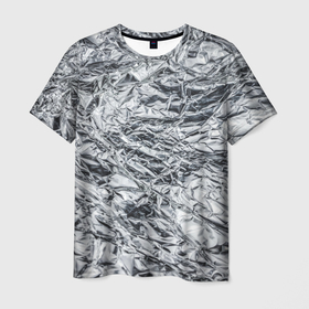 Мужская футболка 3D с принтом Фольга и серебро в модном дизайне в Новосибирске, 100% полиэфир | прямой крой, круглый вырез горловины, длина до линии бедер | Тематика изображения на принте: 