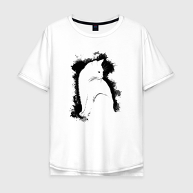 Мужская футболка хлопок Oversize с принтом Акварельный кот в Екатеринбурге, 100% хлопок | свободный крой, круглый ворот, “спинка” длиннее передней части | 