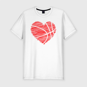 Мужская футболка хлопок Slim с принтом Сердце баскетбольный мяч , 92% хлопок, 8% лайкра | приталенный силуэт, круглый вырез ворота, длина до линии бедра, короткий рукав | Тематика изображения на принте: 