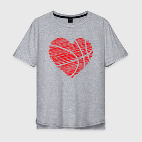 Мужская футболка хлопок Oversize с принтом Сердце баскетбольный мяч , 100% хлопок | свободный крой, круглый ворот, “спинка” длиннее передней части | Тематика изображения на принте: 