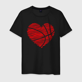 Мужская футболка хлопок с принтом Сердце баскетбольный мяч в Курске, 100% хлопок | прямой крой, круглый вырез горловины, длина до линии бедер, слегка спущенное плечо. | 