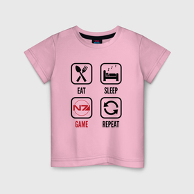 Детская футболка хлопок с принтом Eat   sleep   Mass Effect   repeat в Новосибирске, 100% хлопок | круглый вырез горловины, полуприлегающий силуэт, длина до линии бедер | Тематика изображения на принте: 