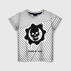 Детская футболка 3D с принтом Символ Gears of War на светлом фоне с полосами в Тюмени, 100% гипоаллергенный полиэфир | прямой крой, круглый вырез горловины, длина до линии бедер, чуть спущенное плечо, ткань немного тянется | 