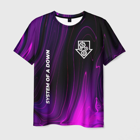 Мужская футболка 3D с принтом System of a Down violet plasma в Кировске, 100% полиэфир | прямой крой, круглый вырез горловины, длина до линии бедер | 