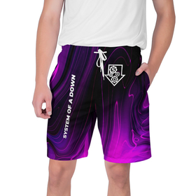 Мужские шорты 3D с принтом System of a Down violet plasma в Белгороде,  полиэстер 100% | прямой крой, два кармана без застежек по бокам. Мягкая трикотажная резинка на поясе, внутри которой широкие завязки. Длина чуть выше колен | 
