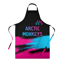 Фартук 3D с принтом Arctic Monkeys   neon gradient: символ сверху в Тюмени, 100% полиэстер | общий размер — 65 х 85 см, ширина нагрудника — 26 см, горловина — 53 см, длина завязок — 54 см, общий обхват в поясе — 173 см. Принт на завязках и на горловине наносится с двух сторон, на основной части фартука — только с внешней стороны | 