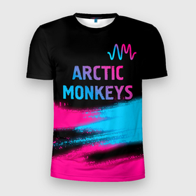 Мужская футболка 3D Slim с принтом Arctic Monkeys   neon gradient: символ сверху , 100% полиэстер с улучшенными характеристиками | приталенный силуэт, круглая горловина, широкие плечи, сужается к линии бедра | Тематика изображения на принте: 