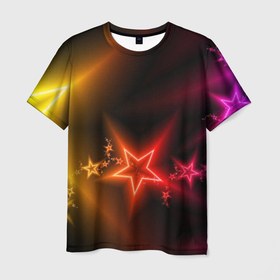 Мужская футболка 3D с принтом Звёзды с неоновым свечением в Санкт-Петербурге, 100% полиэфир | прямой крой, круглый вырез горловины, длина до линии бедер | 