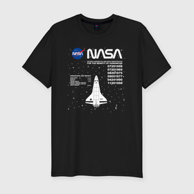 Мужская футболка хлопок Slim с принтом NASA ракета в Курске, 92% хлопок, 8% лайкра | приталенный силуэт, круглый вырез ворота, длина до линии бедра, короткий рукав | 