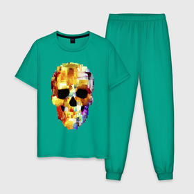 Мужская пижама хлопок с принтом Color skull   sketch в Новосибирске, 100% хлопок | брюки и футболка прямого кроя, без карманов, на брюках мягкая резинка на поясе и по низу штанин
 | 