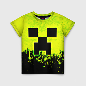 Детская футболка 3D с принтом Creeper neon в Екатеринбурге, 100% гипоаллергенный полиэфир | прямой крой, круглый вырез горловины, длина до линии бедер, чуть спущенное плечо, ткань немного тянется | Тематика изображения на принте: 