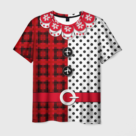 Мужская футболка 3D с принтом Костюм новогодний Клоун фольклор красный с белым , 100% полиэфир | прямой крой, круглый вырез горловины, длина до линии бедер | Тематика изображения на принте: 