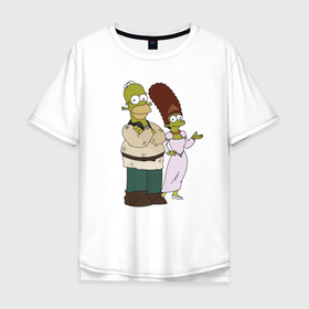 Мужская футболка хлопок Oversize с принтом Homer and Marge in Shrek style в Кировске, 100% хлопок | свободный крой, круглый ворот, “спинка” длиннее передней части | Тематика изображения на принте: 