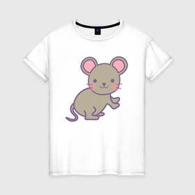 Женская футболка хлопок с принтом Милый радостный мышонок в Кировске, 100% хлопок | прямой крой, круглый вырез горловины, длина до линии бедер, слегка спущенное плечо | 