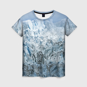 Женская футболка 3D с принтом Ледяные горы со снегом в Новосибирске, 100% полиэфир ( синтетическое хлопкоподобное полотно) | прямой крой, круглый вырез горловины, длина до линии бедер | 