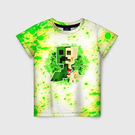 Детская футболка 3D с принтом Minecraft creeper green в Белгороде, 100% гипоаллергенный полиэфир | прямой крой, круглый вырез горловины, длина до линии бедер, чуть спущенное плечо, ткань немного тянется | 