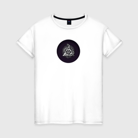 Женская футболка хлопок с принтом Иллюминаты   пирамида, глаз, змея в Санкт-Петербурге, 100% хлопок | прямой крой, круглый вырез горловины, длина до линии бедер, слегка спущенное плечо | 
