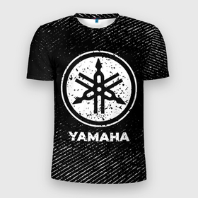 Мужская футболка 3D Slim с принтом Yamaha с потертостями на темном фоне в Кировске, 100% полиэстер с улучшенными характеристиками | приталенный силуэт, круглая горловина, широкие плечи, сужается к линии бедра | 