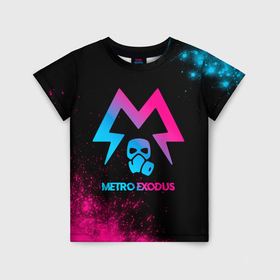 Детская футболка 3D с принтом Metro Exodus   neon gradient в Петрозаводске, 100% гипоаллергенный полиэфир | прямой крой, круглый вырез горловины, длина до линии бедер, чуть спущенное плечо, ткань немного тянется | Тематика изображения на принте: 