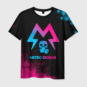 Мужская футболка 3D с принтом Metro Exodus   neon gradient в Санкт-Петербурге, 100% полиэфир | прямой крой, круглый вырез горловины, длина до линии бедер | Тематика изображения на принте: 