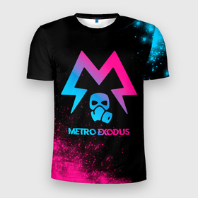 Мужская футболка 3D Slim с принтом Metro Exodus   neon gradient в Санкт-Петербурге, 100% полиэстер с улучшенными характеристиками | приталенный силуэт, круглая горловина, широкие плечи, сужается к линии бедра | Тематика изображения на принте: 