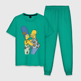Мужская пижама хлопок с принтом Гомер Симпсон танцует со своей женой Мардж в Санкт-Петербурге, 100% хлопок | брюки и футболка прямого кроя, без карманов, на брюках мягкая резинка на поясе и по низу штанин
 | 