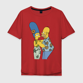 Мужская футболка хлопок Oversize с принтом Гомер Симпсон танцует со своей женой Мардж в Кировске, 100% хлопок | свободный крой, круглый ворот, “спинка” длиннее передней части | Тематика изображения на принте: 