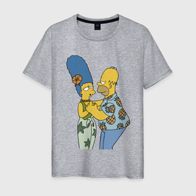 Мужская футболка хлопок с принтом Гомер Симпсон танцует со своей женой Мардж в Белгороде, 100% хлопок | прямой крой, круглый вырез горловины, длина до линии бедер, слегка спущенное плечо. | 