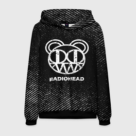 Мужская толстовка 3D с принтом Radiohead с потертостями на темном фоне в Новосибирске, 100% полиэстер | двухслойный капюшон со шнурком для регулировки, мягкие манжеты на рукавах и по низу толстовки, спереди карман-кенгуру с мягким внутренним слоем. | 