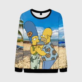 Мужской свитшот 3D с принтом Гомер Симпсон танцует с Мардж на пляже в Санкт-Петербурге, 100% полиэстер с мягким внутренним слоем | круглый вырез горловины, мягкая резинка на манжетах и поясе, свободная посадка по фигуре | Тематика изображения на принте: 