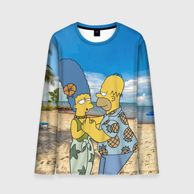 Мужской лонгслив 3D с принтом Гомер Симпсон танцует с Мардж на пляже в Санкт-Петербурге, 100% полиэстер | длинные рукава, круглый вырез горловины, полуприлегающий силуэт | Тематика изображения на принте: 