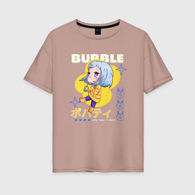 Женская футболка хлопок Oversize с принтом Bubble tea   anime в Курске, 100% хлопок | свободный крой, круглый ворот, спущенный рукав, длина до линии бедер
 | 