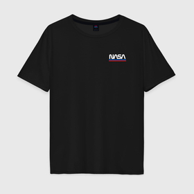Мужская футболка хлопок Oversize с принтом NASA на кармане лого в Курске, 100% хлопок | свободный крой, круглый ворот, “спинка” длиннее передней части | Тематика изображения на принте: 