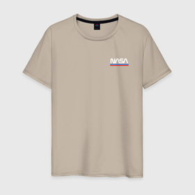 Мужская футболка хлопок с принтом Nasa на кармане лого в Санкт-Петербурге, 100% хлопок | прямой крой, круглый вырез горловины, длина до линии бедер, слегка спущенное плечо. | 