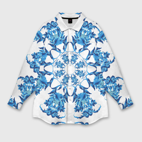 Мужская рубашка oversize 3D с принтом Гжель синий цветок в Белгороде,  |  | 