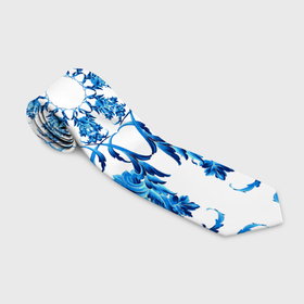 Галстук 3D с принтом Гжель синий цветок в Курске, 100% полиэстер | Длина 148 см; Плотность 150-180 г/м2 | 