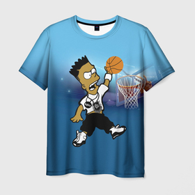 Мужская футболка 3D с принтом Bart Jordan Simpson забивает мяч в кольцо в Белгороде, 100% полиэфир | прямой крой, круглый вырез горловины, длина до линии бедер | 