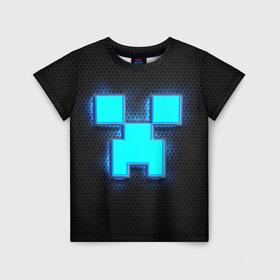 Детская футболка 3D с принтом Minecraft Creeper   neon в Тюмени, 100% гипоаллергенный полиэфир | прямой крой, круглый вырез горловины, длина до линии бедер, чуть спущенное плечо, ткань немного тянется | 