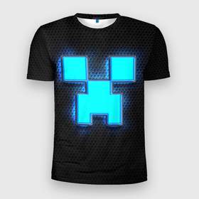 Мужская футболка 3D Slim с принтом Minecraft Creeper   neon в Санкт-Петербурге, 100% полиэстер с улучшенными характеристиками | приталенный силуэт, круглая горловина, широкие плечи, сужается к линии бедра | 