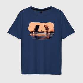 Мужская футболка хлопок Oversize с принтом Закат в Питере в Санкт-Петербурге, 100% хлопок | свободный крой, круглый ворот, “спинка” длиннее передней части | Тематика изображения на принте: 