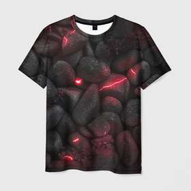 Мужская футболка 3D с принтом Камни с разломами неон в Тюмени, 100% полиэфир | прямой крой, круглый вырез горловины, длина до линии бедер | 
