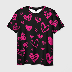 Мужская футболка 3D с принтом Розовые сердца в Санкт-Петербурге, 100% полиэфир | прямой крой, круглый вырез горловины, длина до линии бедер | 